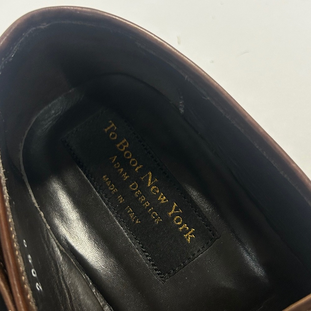 To Boot New York Brown Leather Penny Loafers Mens 11 Made in Italy Brogue Detail - Picture 5 of 8